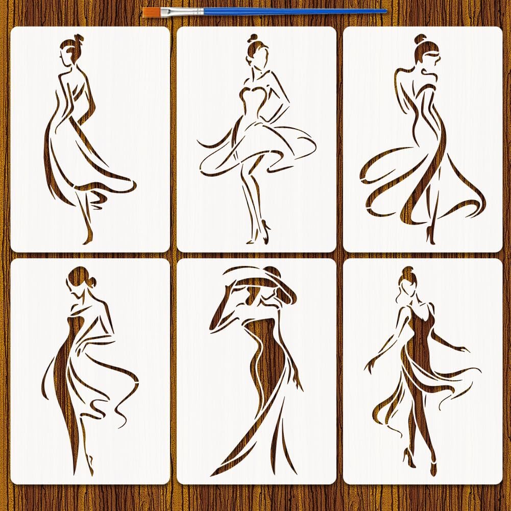 FINGERINSPIRE elegant woman painting stencil set with brush for DIY crafts