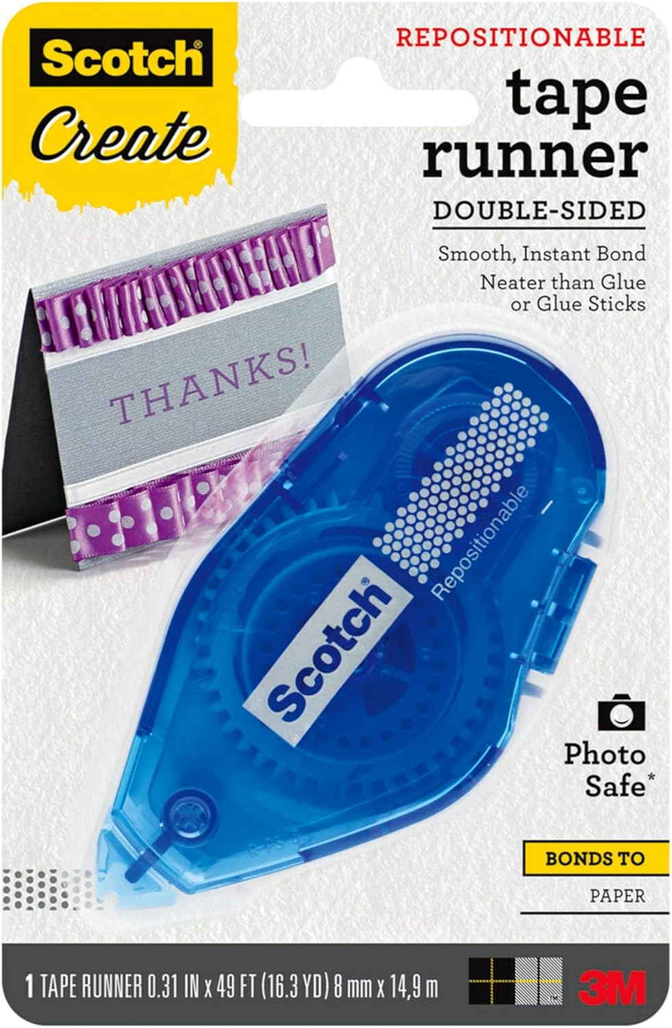 Scotch repositionable tape runner double sided adhesive for scrapbooking and DIY